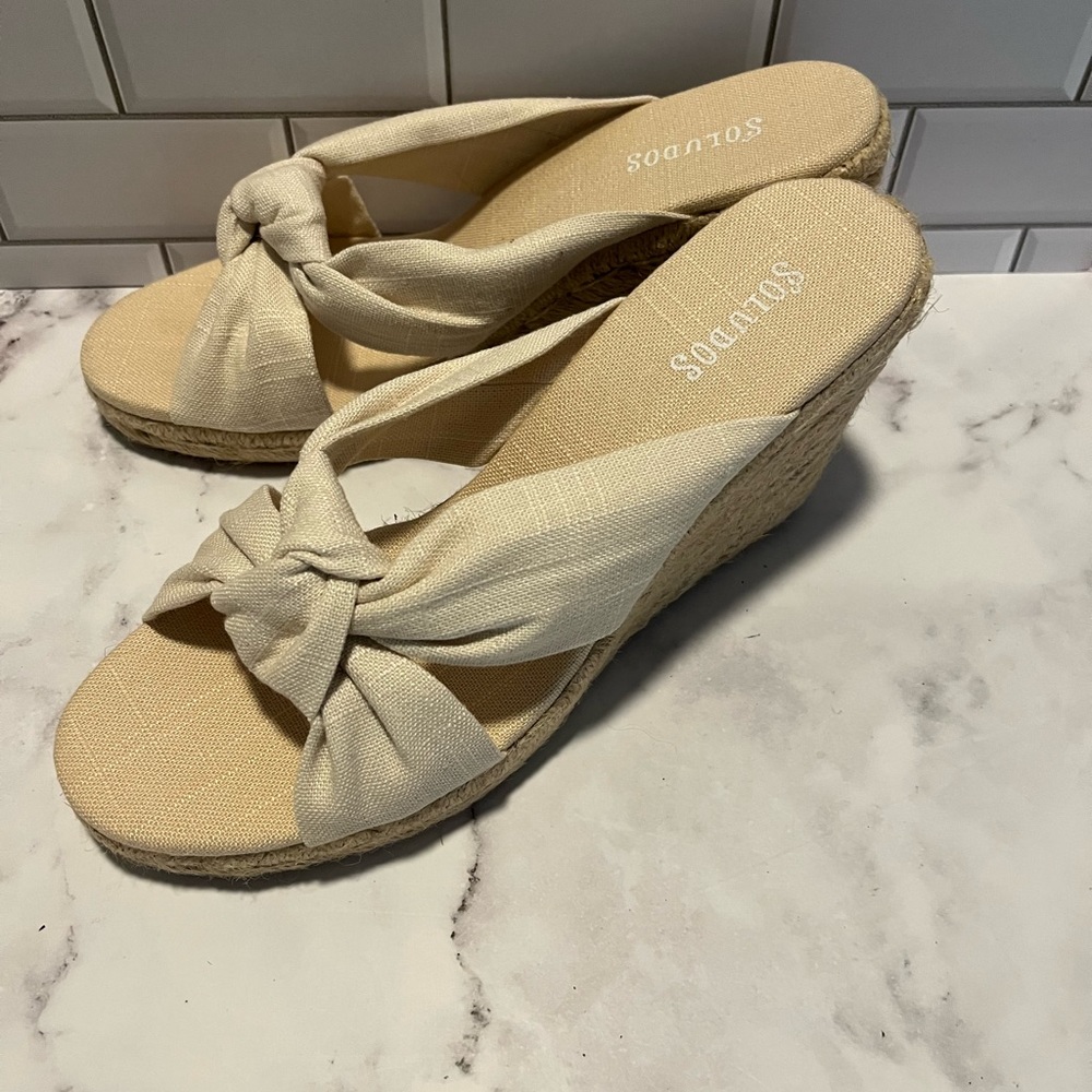 Nordstrom Soludos Size:9.5 Women Knotted Wedge Linen Blush  Sandals